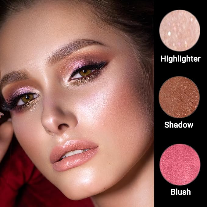 3Pcs Cream Contour Stick, with Highlighter Stick Bronzer Stick Blush Stick, Face Contour Stick Highlighter Makeup with Makeup Brush and Sponge for Sculpt the Cheeks, Long Lasting, Waterproof-Velvo Beauty