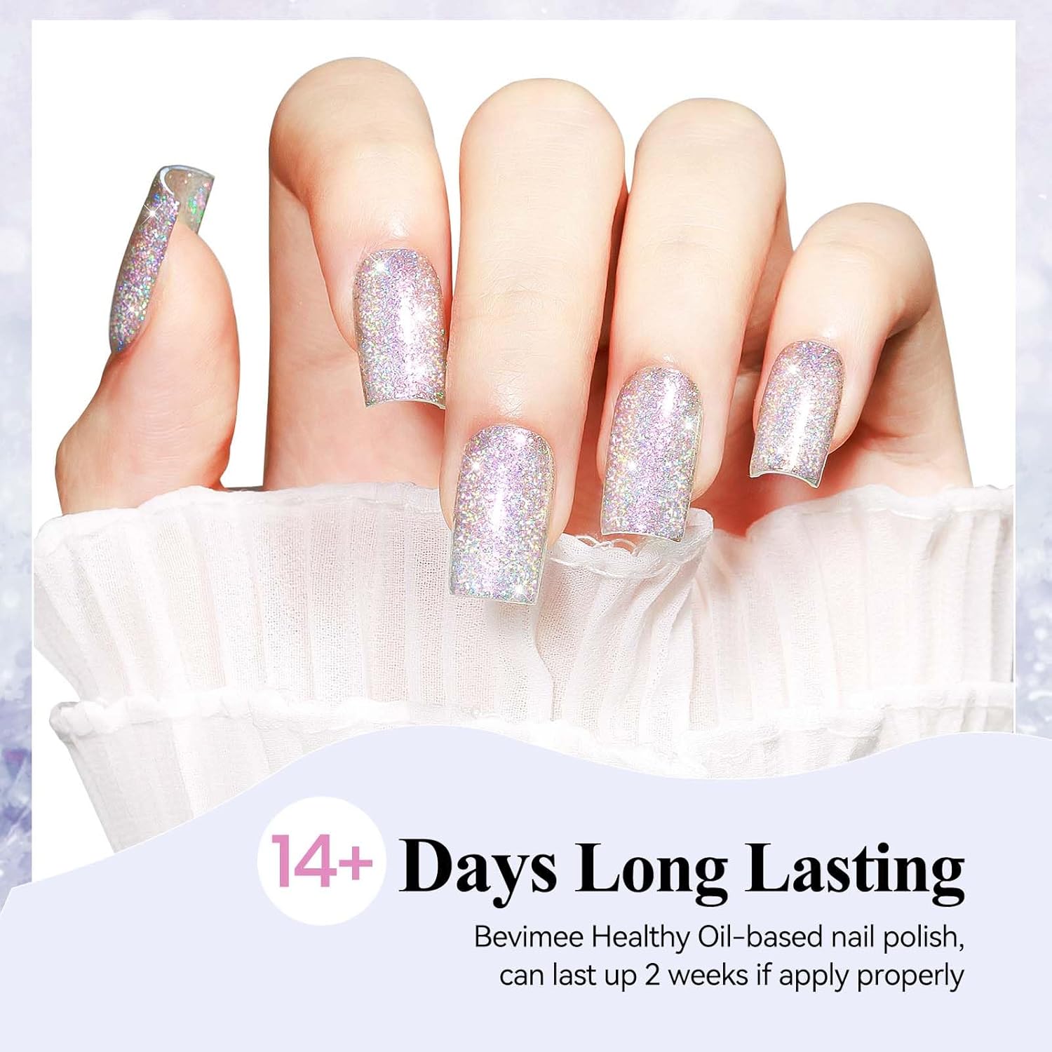 Glitter Silver Nail Polish Quick Dry, Sparkle Iridescent Nail Lacquer Air Fast Drying, Reflective Flash Long-Lasting Vegan Fingernail Polish, 12ML-Velvo Beauty