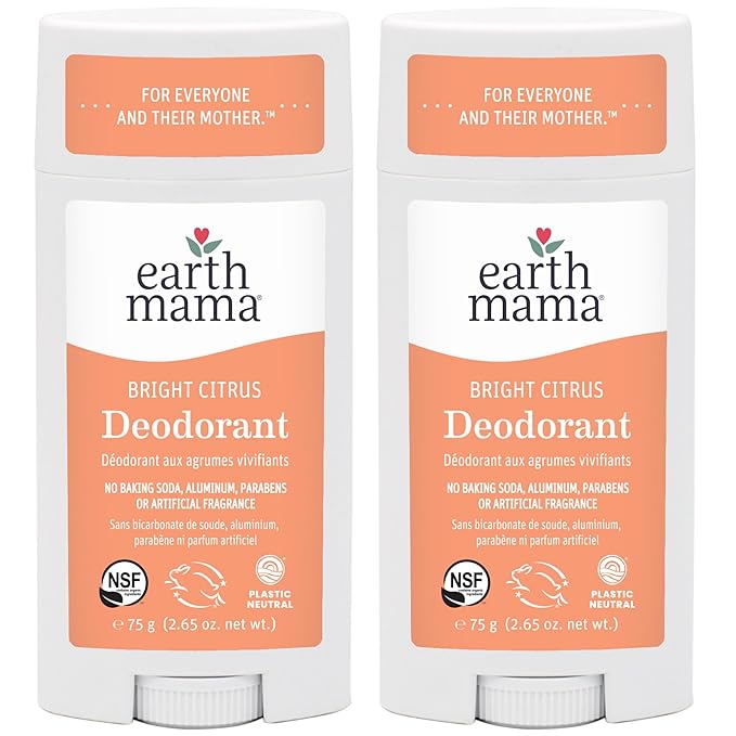 Earth Mama Bright Citrus Deodorant | Safe for Sensitive Skin, Pregnancy and Breastfeeding, Contains Organic Grapefruit and Calendula, No Baking Soda or Aluminum, 2.65-Ounce (2-Pack)-Velvo Beauty