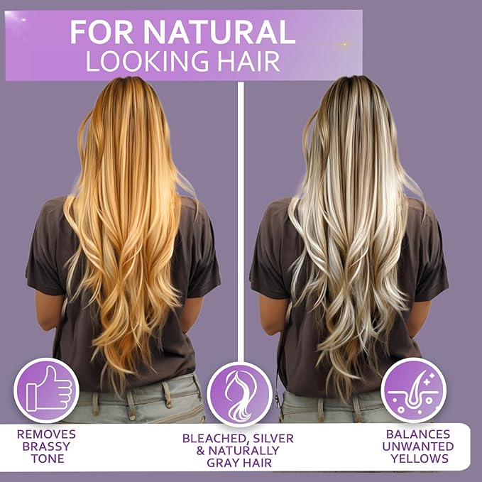 Purple Conditioner for Blonde Hair - Sulfate and Paraben Free Toner - No More Orange and Yellow Brassy Tones - More Balance for Color Treated, Bleached, Silver, White and Gray Hair - Women and Men-Velvo Beauty