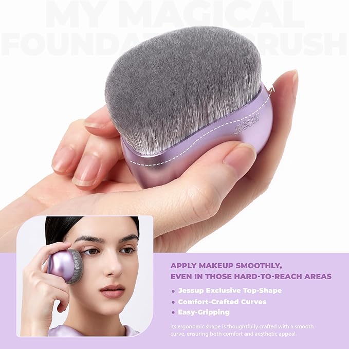 Jessup Foundation Brush for Liquid Makeup, Large Flat Top Kabuki Brush for Blending, Buffing, Stippling, Luxury Purple SF003-Velvo Beauty