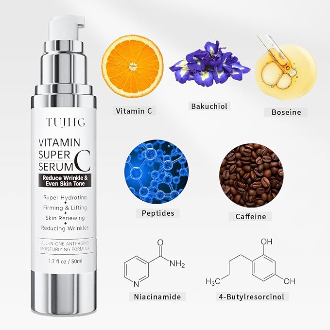 Vitamin C Retinol Serum for Face, Brightening & Anti-Aging with Hyaluronic Acid, Vitamin E, Peptides, Collagen - Hydrates, Firms, Lifts, Smooths, Targets Age Spots, Wrinkles, 1.7 Fl Oz-Velvo Beauty