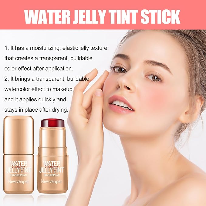 2PCS Jelly Blush Stick, Multi-Purpose Lip & Cheek Stick, Waterproof jelly tint, Moisturizing Cooling Water Jelly Tint Long Lasting cheek stain & lip tint for Women and Girls 02#-Velvo Beauty
