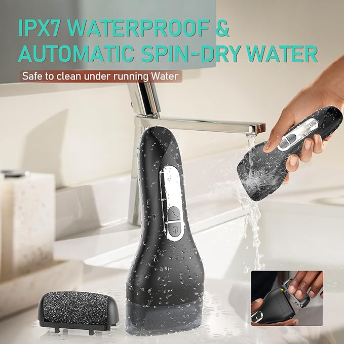 Electric Callus Remover for Feet - with 9pcs Larger Grinding Head, Portable Pedicure Kit Foot File Callus Remover, Rechargeable Waterproof Foot File for Foot Care Deadskin Remover LCD Display-Black-Velvo Beauty