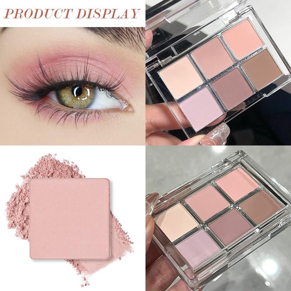 6Colors Glitter Matte Eyeshadow Palette, Natural Nude Brown Purple Coffee Shimmer Sparkly Eye Shadow Makeup, Warm Pastel Eyeshadows Palette, Long Lasting, Natural-Looking Women Girls Eye Shadow 01-Velvo Beauty