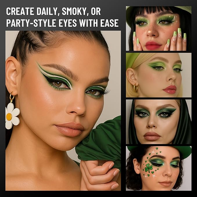 Green Eyeshadow Palette with Mirror Lime Forest Emerald Tones Matte Shimmer 6 Colors Mini Eye Shadow Pallet Travel Size Highly Pigmented for Goth Fairy Joker Wicked Halloween Parties Makeup-Velvo Beauty