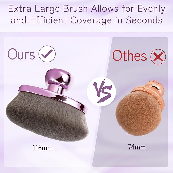 Extra Large Body Makeup Brush For Self Tanner, Leg Makeup &Bronzer Blend,116mm Oval-headed Kabuki Brush Provides More Even &Pretty Application, Sunscreen Face& Back Makeup Brush, Wet&Dry Use- Purple-Velvo Beauty