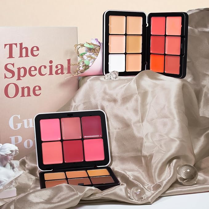 12 Colors Cream Blush Palette, Color Correcting Concealer Foundation Palette, Long Wearing Smudge Proof Blendable Matte Finish Blush Powder Highlighter and Cream Contour Palette Makeup (01)-Velvo Beauty