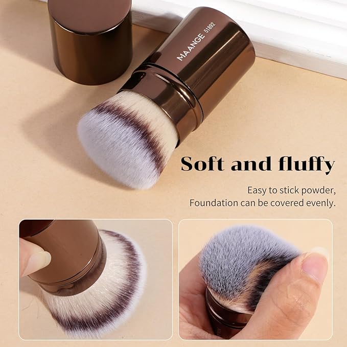 MAANGE 7pcs Makeup Brush Set Double Sided Kabuki Makeup Brushes Contour Brush for Foundation Liquid Powder Concealer Cream Cosmetics Bronzer Blending Blush Buffing Makeup Tools (Coffee)-Velvo Beauty