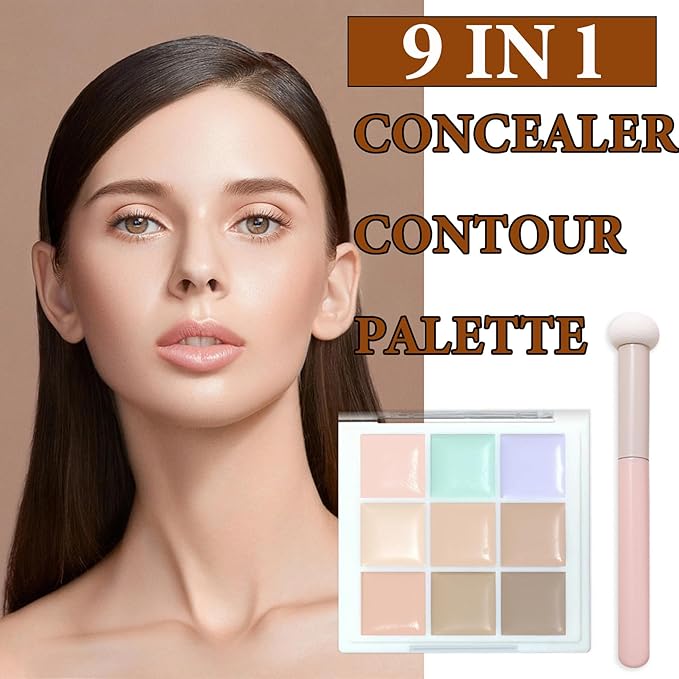 9 Colors Correcting Concealer Contour Palette,Concealer Cream Contour Makeup Palette,Contouring Foundation Highlighting Makeup Kit with Brush-Velvo Beauty