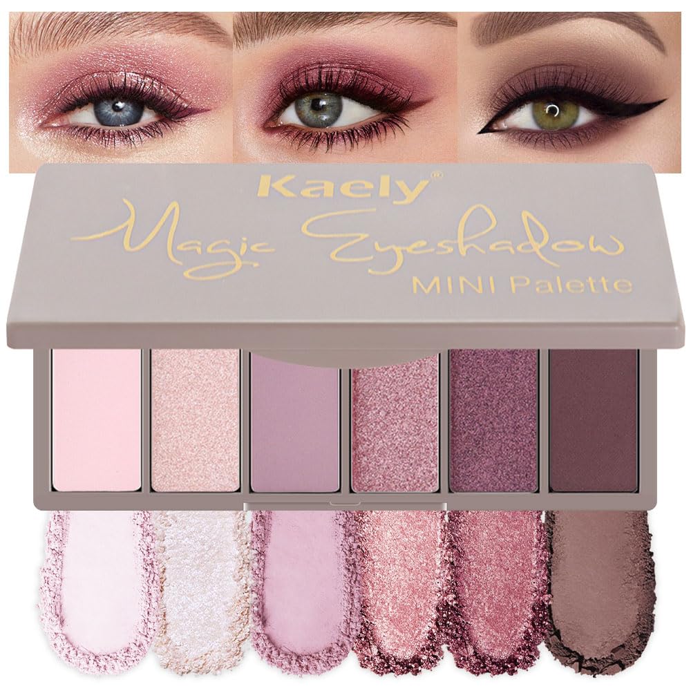 Kaely 6 Colors Mini Rose Pink Eye Shadow Palette Makeup, Mauve Plum Matte Shimmer Eyeshadow Palette for Older Women Highly Pigmented Waterproof, paleta de sombras de ojos, Vegan & Cruelty-free, 04-Velvo Beauty