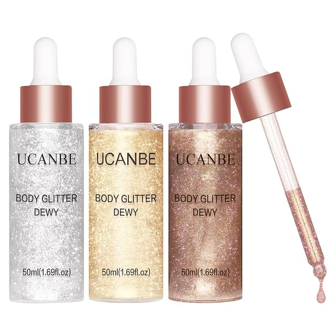 UCANBE Glow Shimmer Drop Set for Women Highlighter Makeup Body Glitter Dewy Liquid Face Holographic Luminizer Sparkles for Face (3 Pcs)-Velvo Beauty