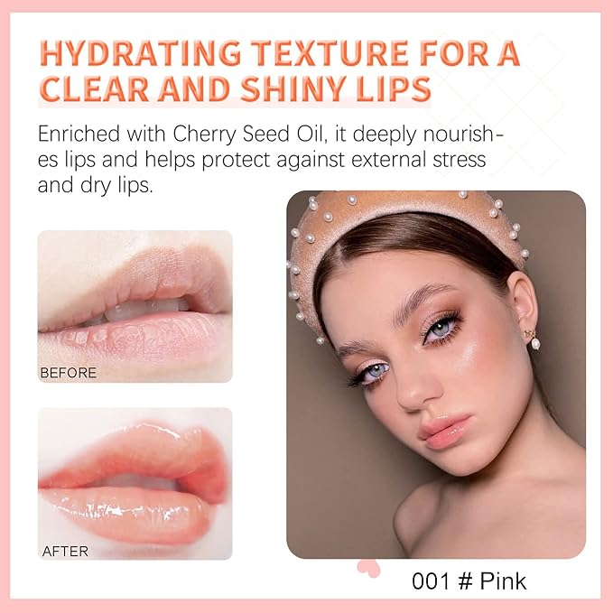 Hydrating Lip Glow Oil, Plumping Watery Lip Gloss, Refreshing Moisturizing Lip Oil Tinted Lip Balm, Lasting Nourishing Revitalizing Lip Tint Lip Care (01# Pink)-Velvo Beauty