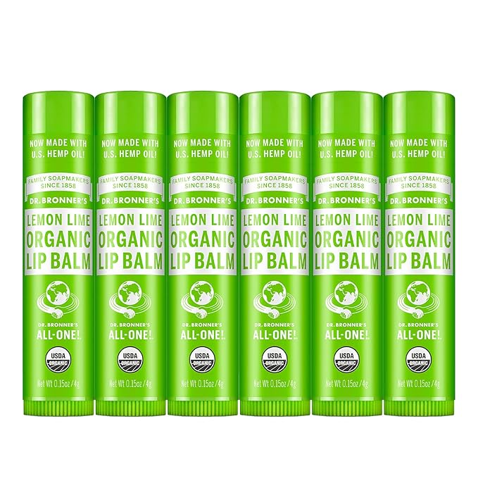 Dr. Bronner’s Organic Lip Balm 6-Pack (.15oz) Natural, Moisturizinging, Petroleum-Free Lip Balm with Beeswax & Avocado Oil for Dry Lips, Men & Women - Lemon Lime-Velvo Beauty