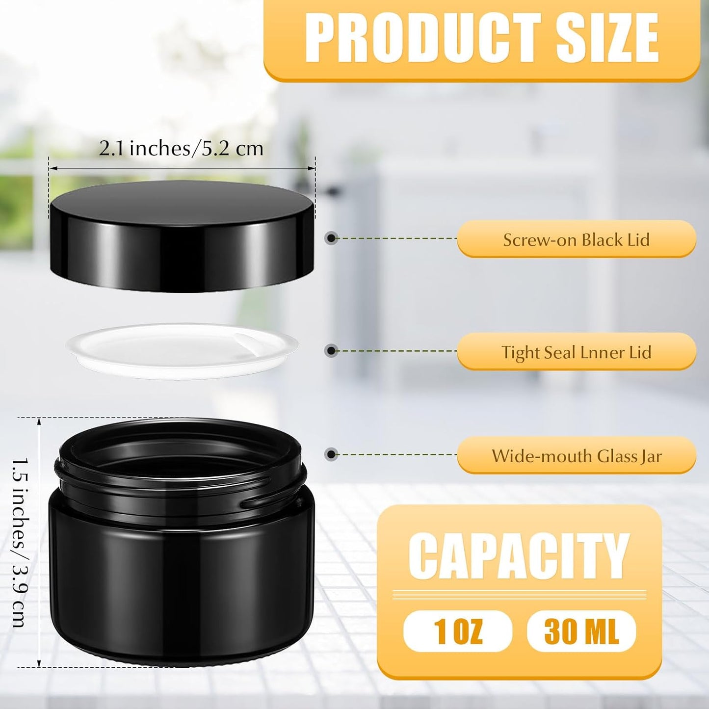Domensi 100 Pcs 1 oz Glass Jars with Lids Bulk Round Glass Cosmetic Jars Lids 1 oz Small Travel Containers with Inner Liner for Lotions Powders Ointments Sample Cream(Black,Black)-Velvo Beauty
