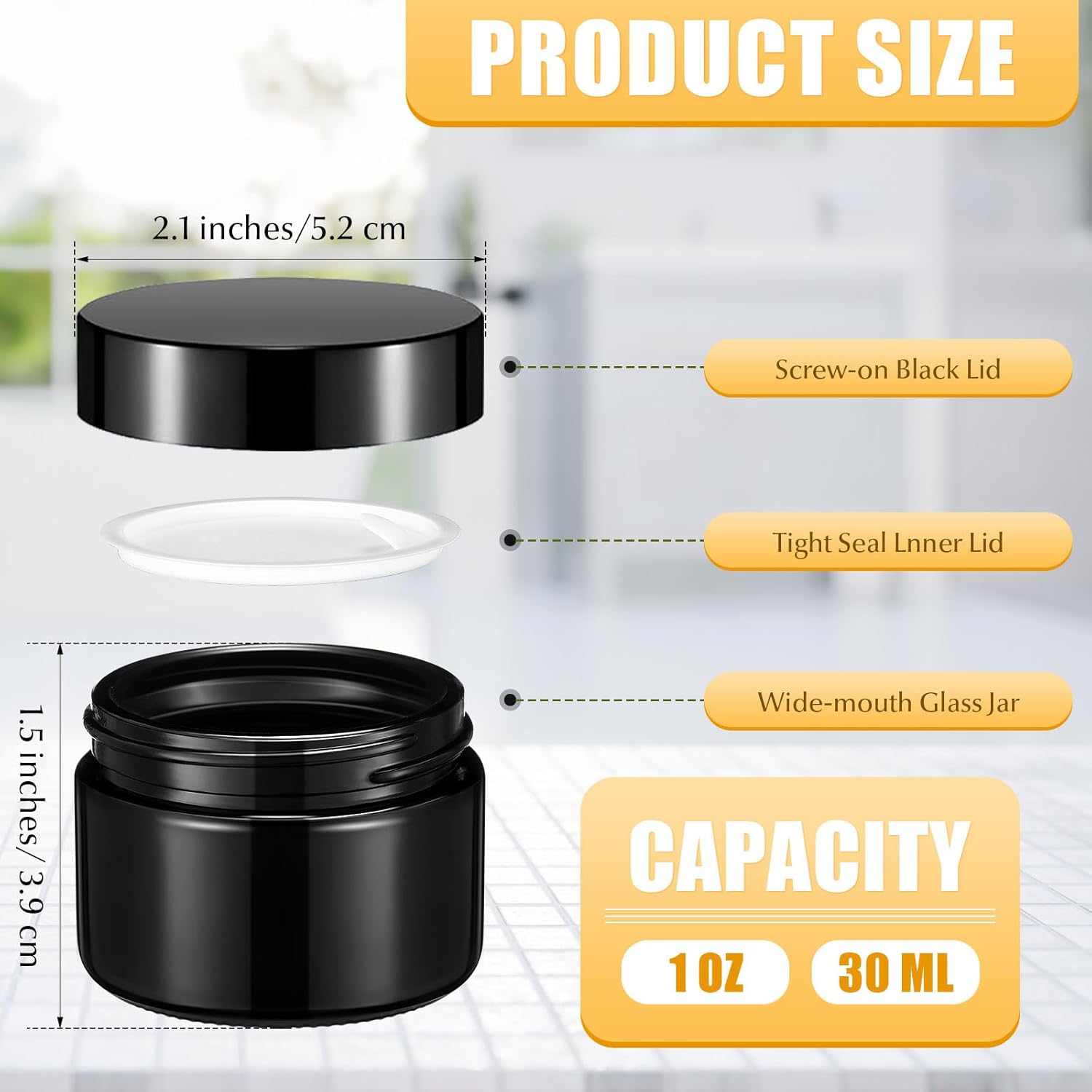 Domensi 100 Pcs 1 oz Glass Jars with Lids Bulk Round Glass Cosmetic Jars Lids 1 oz Small Travel Containers with Inner Liner for Lotions Powders Ointments Sample Cream(Black,Black)-Velvo Beauty