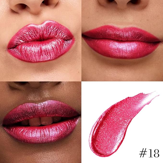 evpct Crushed Ruby Red Metallic Glitter Lip Liner and Lipstick Combo Lip Gloss Stain Set Makeup for Women Long Lasting Waterproof 24, Red Frosted Metallic Shimmer Glossy iridescent Liquid Lipstick 18-Velvo Beauty