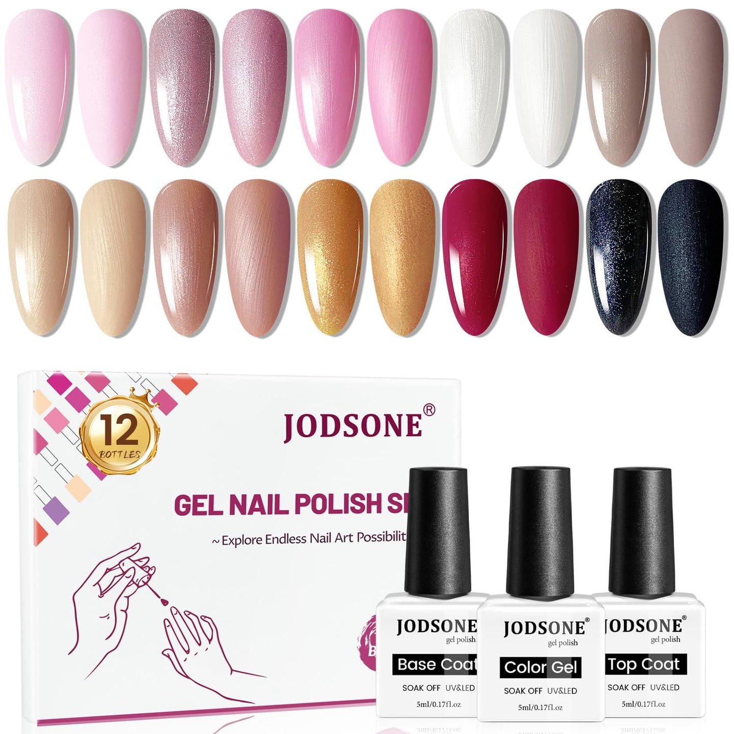 JODSONE 10 Color Gel Nail Polish Set with Base Coat and Top Coat Great DIY Salon Home Gift-Velvo Beauty
