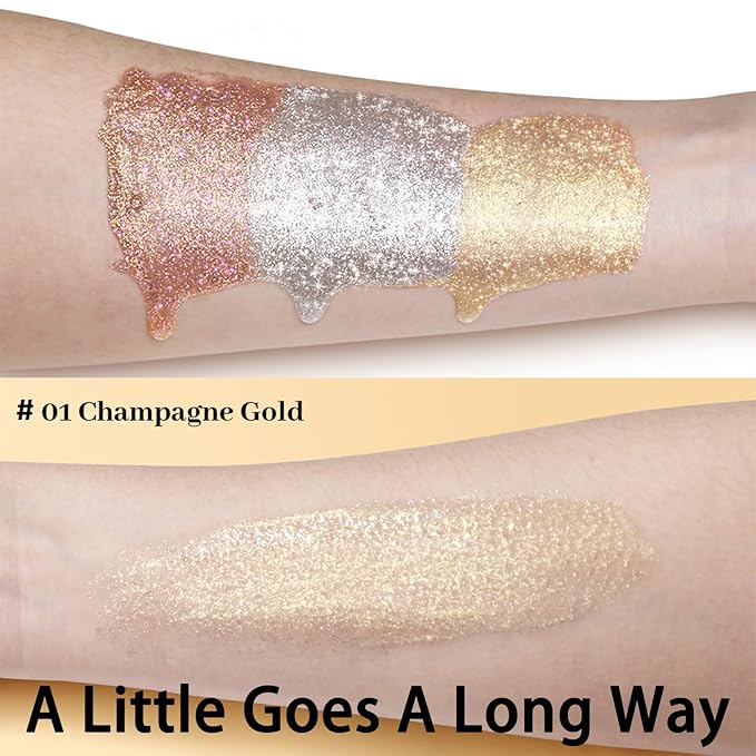 UCANBE Hydrating Body Shimmer Face Glitter Highlighter Makeup Liquid Glow Lotion for Women Holographic Luminizer for Hair for Valentine's Day Gifts (Champagne Gold - 01)-Velvo Beauty