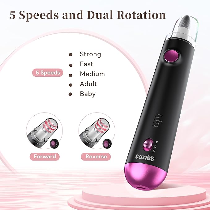 Electric Nail Drill, 8-in-1 Cordless Electric Nail File with LED Light, 5 Speeds Rechargeable Manicure and Pedicure Kit Hand Foot Care Tool for Nail Grinder Trim Polish for Women Baby-Velvo Beauty