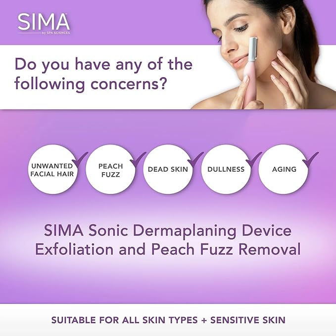SPA SCIENCES - SIMA Patented Dermaplane Razor for Women Face – Painless 2-in-1 Facial Exfoliation & Peach Fuzz Hair Removal – Anti-Aging – 3 Speeds – Rechargeable – 19 Weeks Treatment-Velvo Beauty