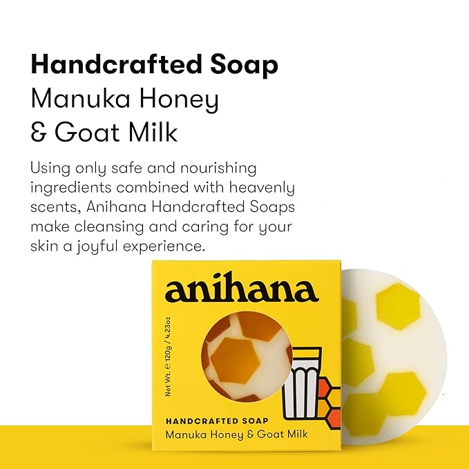 ANIHANA Handcrafted Soap 3 Pack with Coconut Oil, Gentle Cleansing Paraben Free Cruelty Free Refreshing Manuka Honey & Goat Milk Scent 4.23 oz each-Velvo Beauty