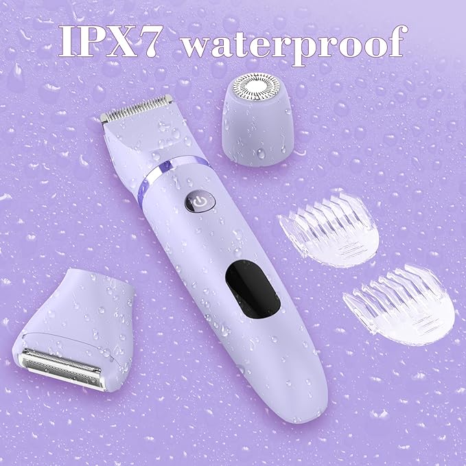 3-in-1 Electric Razor IPX7 Waterproof Bikini Trimmer Wet & Dry Use Painless Personal Trimmer Groomer for Ladies Face Body Legs Bikini Public Hairs Electric Lady Shaver with Replaceable Heads-Velvo Beauty
