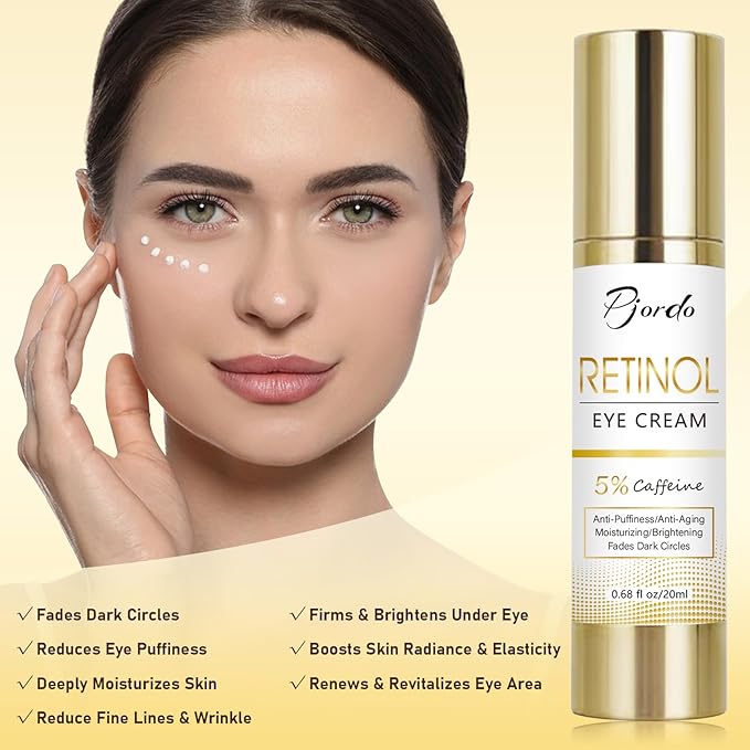 Retinol Eye Cream for Dark Circles Puffiness, Under Eye Cream Anti Aging Eye Cream Reduce Wrinkles & Fine Lines, 5% Caffeine Eye Cream with Eye Massage Wand, Perfect Gifts-Velvo Beauty