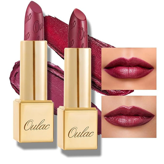 Oulac Metallic Purple Lipstick Set - 2PCS Vegan Lightweight Hydrating Formula with High Impact Lip Color for Full Coverage Lip Makeup, Christmas Gifts for Women, 03+14-Velvo Beauty