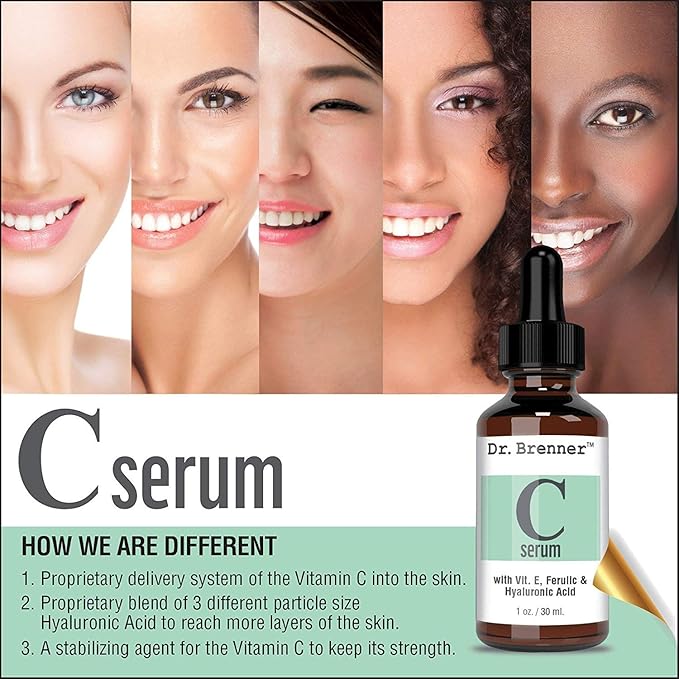 Vitamin C Serum 20% Pure L-Ascorbic Acid, Ferulic Acid, Vitamin E and Hyaluronic Acid for Face and Eyes Natural Anti Aging Anti Wrinkle 1oz. by Dr. Brenner-Velvo Beauty
