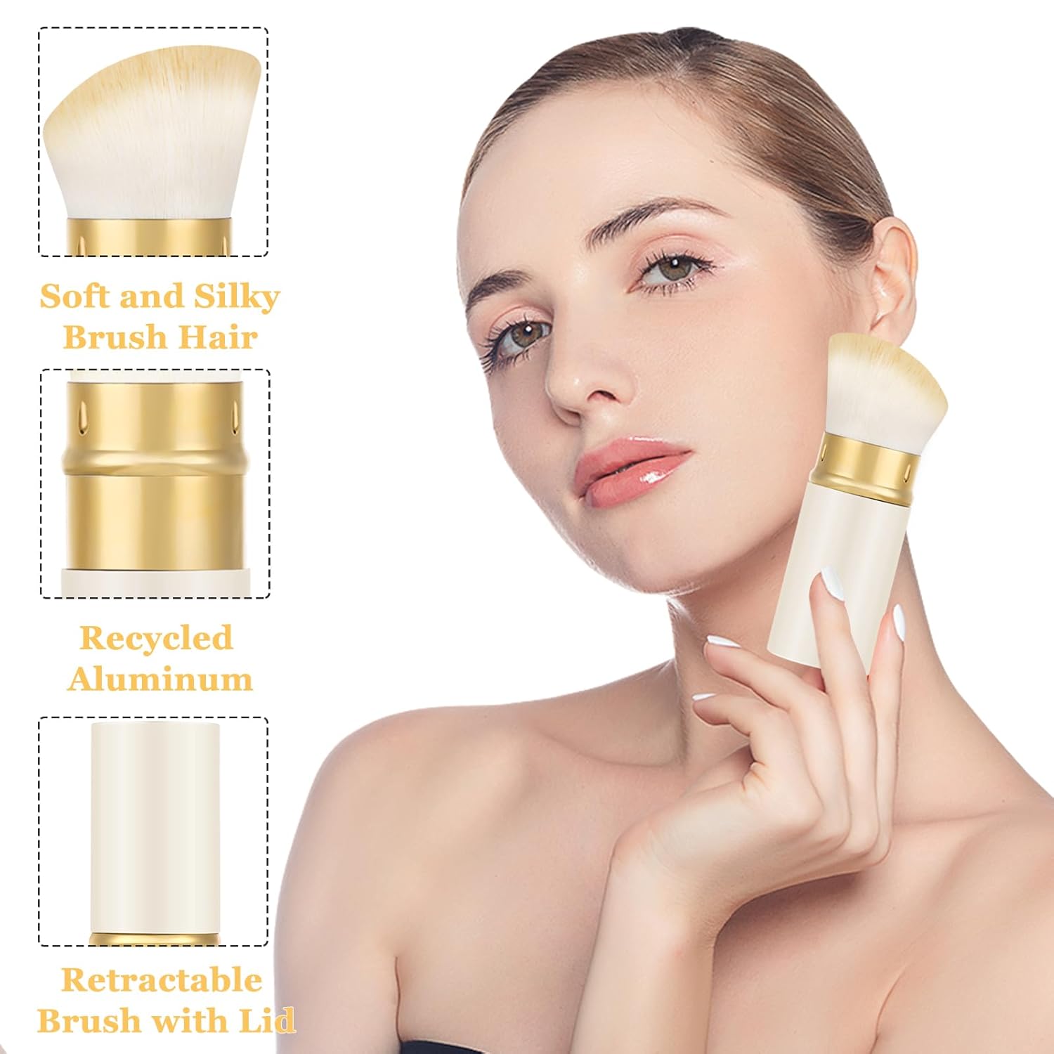 Falliny Retractable Kabuki Makeup Brush, Travel Powder Blush Brush Foundation Makeup Brush with Cover for Blush, Sunscreen,Bronzer, Buffing, Concealer,Highlighter, Powder Cosmetics-Velvo Beauty