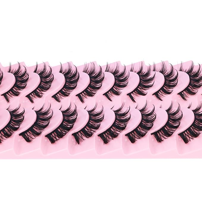 False Eyelashes Manga Lashes 10 Pairs False Eyelashes Japanese Style D Anime Lashes Natural Cosplay Lashes Natural Look 15 MM Wispy Faux Mink Lashes Full Strip Doll Lashes by FANXITON-Velvo Beauty