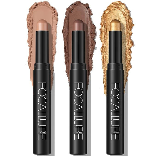 FOCALLURE 3PCS Cream Matte and Shimmer Eye Brightener Stick,Light to Dark Orange Eyeshadow Pencil,Long Lasting Eye Shadow Highlighter Stick Makeup,Gold Rush-Velvo Beauty