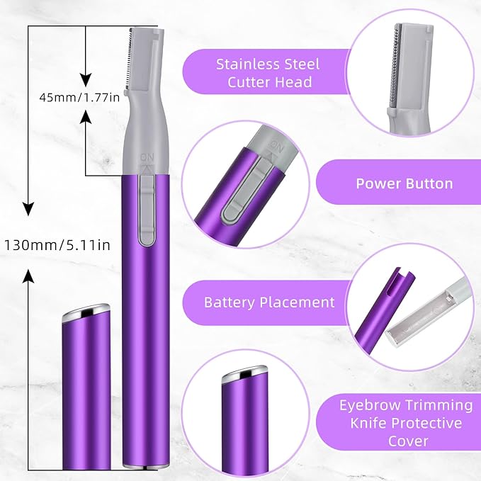 Chumia 2 Pcs Electric Eyebrow Trimmer Women Precision Face Razors Mini Shaver with Comb Christmas Women Gift Battery Operated Personal Epilator for Face Neck Fuzz Lips Leg(Sky Blue, Purple)-Velvo Beauty