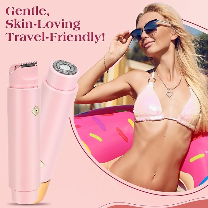 Electric Shaver & Bikini Trimmer for Women – 2-in-1 Design, Waterproof, Type-C Charging, Gentle on Sensitive Skin, Ideal for Travel and Daily Use, Pink-Velvo Beauty