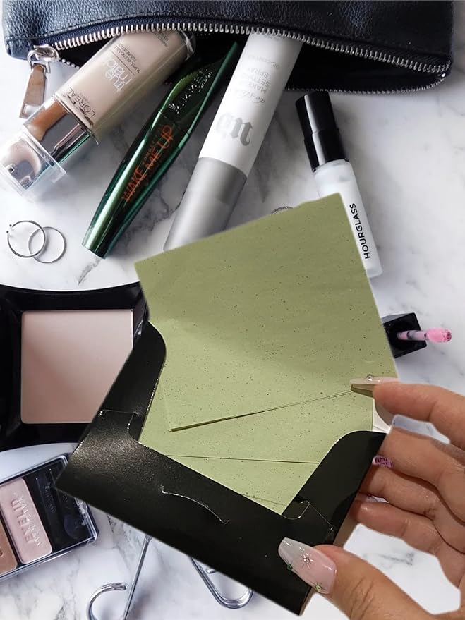 2 Pks GREEN TEA INFUSED Soothing Natural Abaca Blotting Paper - 100 Oil Blotting Sheets - Makeup Friendly UNISEX Oily Skin Shine Blotter Photography Zoom Meetings Travel Gym School - MADE IN TAIWAN-Velvo Beauty