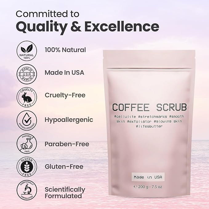 Life's Buttter Exfoliating Coffee Scrub with Natural Arabica Coffee Effective Against Cellulite, Stretch Marks, Scars and Acne | Organic Shea Butter and Sweet Almond Oil-Velvo Beauty