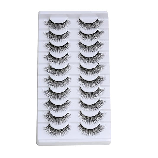 SUNWELL False Eyelashes 12mm Mink Lashes Natural Look Cat Eye Faux Mink Lashes 3D Fluffy Soft Luxury Volume Fake Eyelashes 10 Pairs Pack-Velvo Beauty
