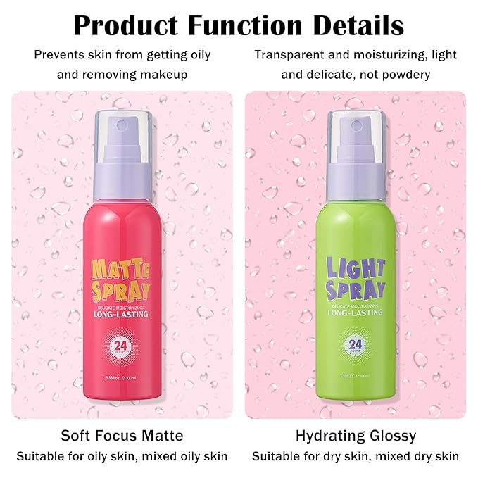 2PCS Makeup Setting Spray for Face,Waterproof Setting Spray for Makeup,Long Lasting Oil Control Finishing Holding Face Mist,Refreshing Hydrating Glossy and Matte Fixing Facial Mist Make Up Set A2-Velvo Beauty