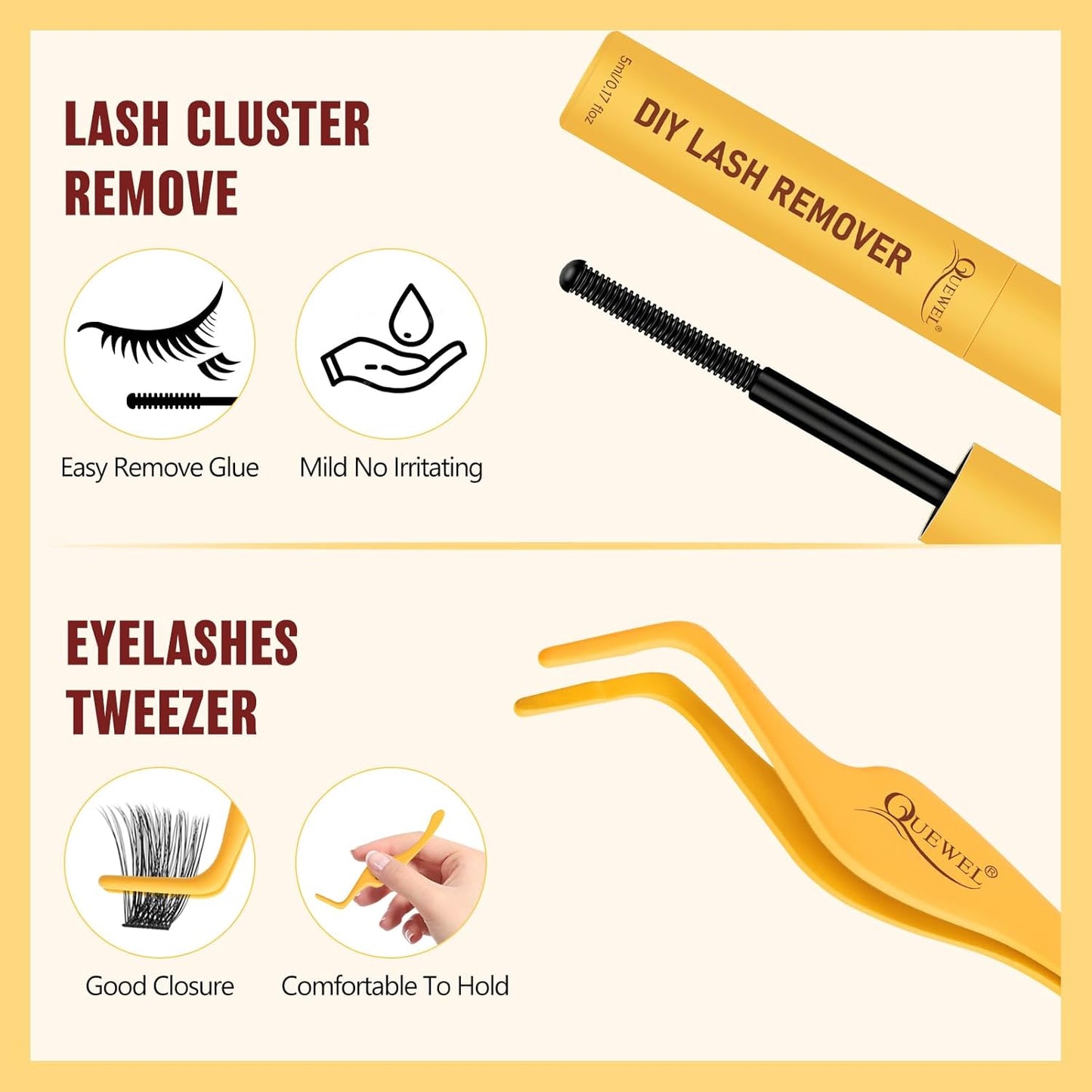 QUEWEL Lash Clusters Kit, Lashes Clusters Bond and Seal Waterproof, Eyelash Clusters Applicator Tool with Cluster Lashes Glue Remover for Natural Look DIY At Home(ZS-H01-kit)-Velvo Beauty