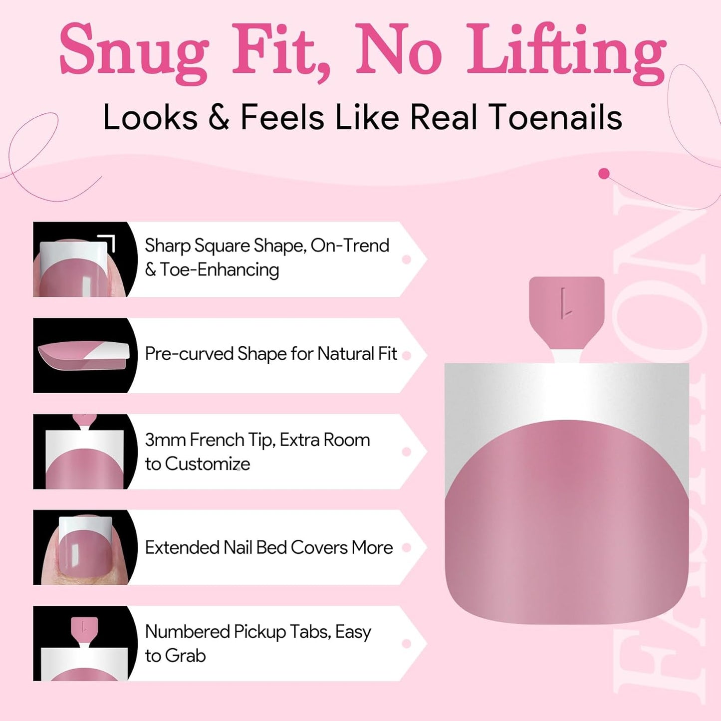 Toe Nail Press Ons French Tip, Sharp Square Berry Pink Pre-Designed Fake Toenail Press On for Women DIY, Soft False Acrylic Nail Extension 15 Sizes, 270 Pcs - Builder Nail Gel & Top Coat Needed-Velvo Beauty