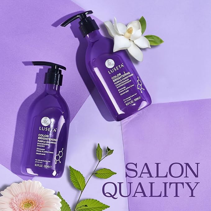 Luseta Purple Shampoo and Conditioner Set for Blonde, Gray - Color Treated Hair - Sulfate Free Paraben Free - Infused with Cocos Nucifera Oil for Curly and Damaged Hair - 2x16.9oz-Velvo Beauty