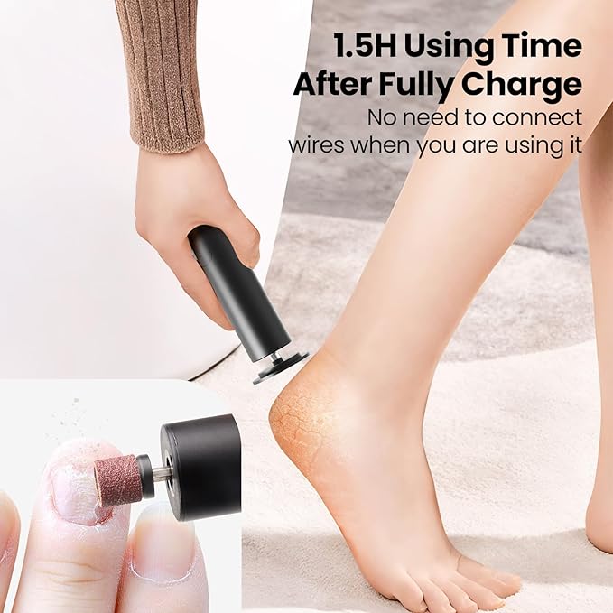 Electric Foot Callus Remover, 2 in 1 | 6 Speed Adjustable Foot File Nail Grinder with Sandpaper Disks, Professional Sander Pedicure Tool for Feet Dead Skin, Self Care Gifts for Women Mom Lover Friends-Velvo Beauty