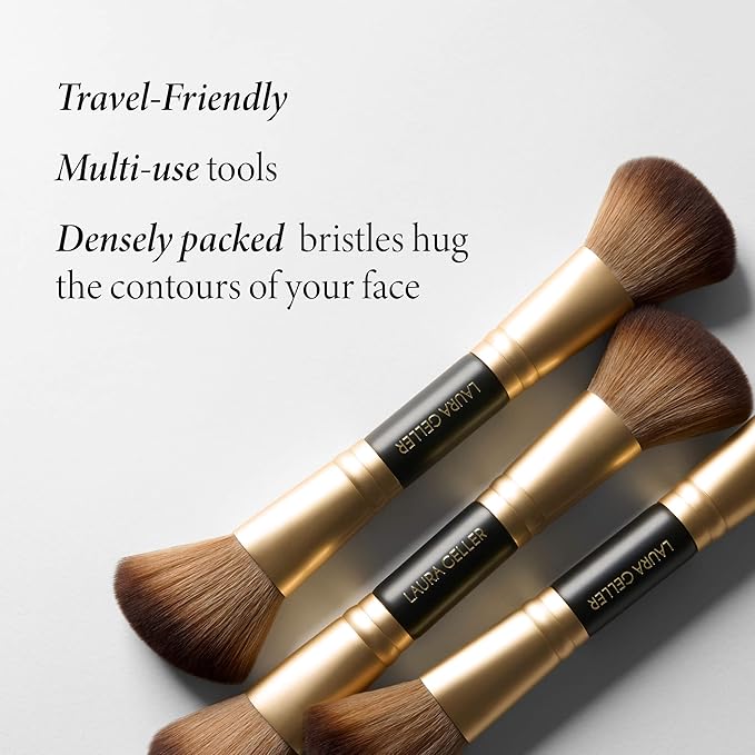LAURA GELLER NEW YORK Face It All 2pc Makeup Brush Set - Retractable Airbrush Kabuki Brush + Dual-Ended Blush and Bronzer Brush-Velvo Beauty
