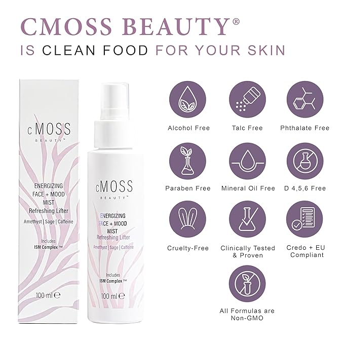 Sea Moss Infused Face and Mood Lifting Mist with Real Amethyst, Caffeine, Sage, and Hyaluronic Acid to Tighten, Brighten Skin and Calm Emotions-Velvo Beauty