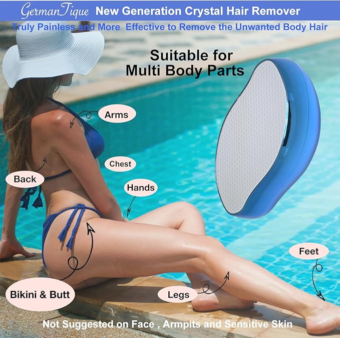 Crystal Hair Eraser,Natural Crystal Hair Remover,Reusable Painless Nano Glass Hair Removal Device Without Shaver,Gentle Crystal Epilator and Exfoliator for Soft Silky Skin(Royal Blue)-Velvo Beauty