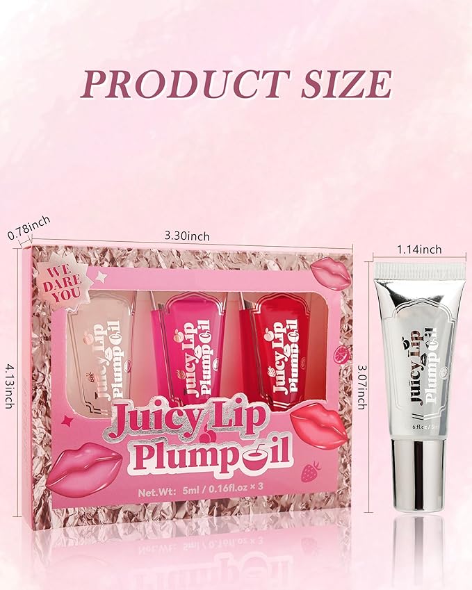 Plumping Lip Oil Kit-3Pcs Hydrating Glossier Tinted Lip Gloss,Long Lasting Lip Plumper and Pout Booster LIpgloss, Moisturizing Non-Sticky Natural Fuller Lip Tint Stain, Makeup Gift for Women-Set A-Velvo Beauty