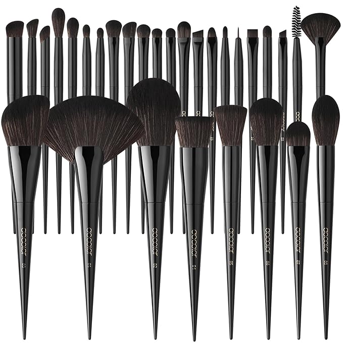 Docolor Makeup Brushes Set Professional 30Pcs Obsidian Makeup Brushes Premium Synthetic Powder Kabuki Foundation Contour Blush Concealer Eye Shadow Blending Eyeliner Crease Eyebrow Make Up Brush Kit-Velvo Beauty