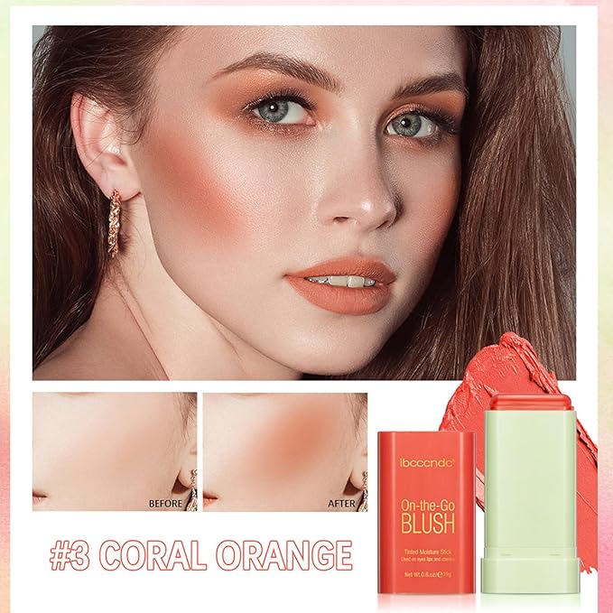 Cream Coral Orange Blush Stick,Multi-Use Makeup Milk Blush Stick,Long Lasting Natural Blush Makeup 2-in-1 Cheek and Lip Tint,Waterproof Vegan Tinted Moisturizer Matte Blush Stick for Cheeks and Lip-Velvo Beauty