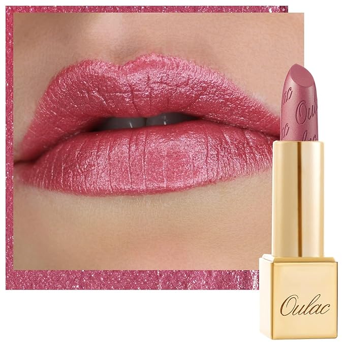 Oulac Pink Lipstick for Women with Metallic 3D Shine Lightweight Hydrating Formula, High Impact Lip Color, Vegan Beauty, Full Coverage Lip Makeup, Christmas Gifts for Women, Cosmopolis(01)-Velvo Beauty